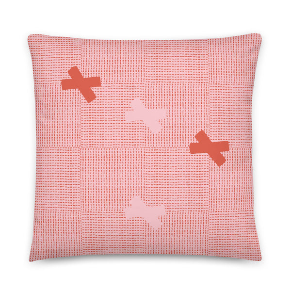 America Country Sofa Pink Cushion Throw Pillow with an orange and pink woven fabric effect design featuring a small number of orange and pink patches