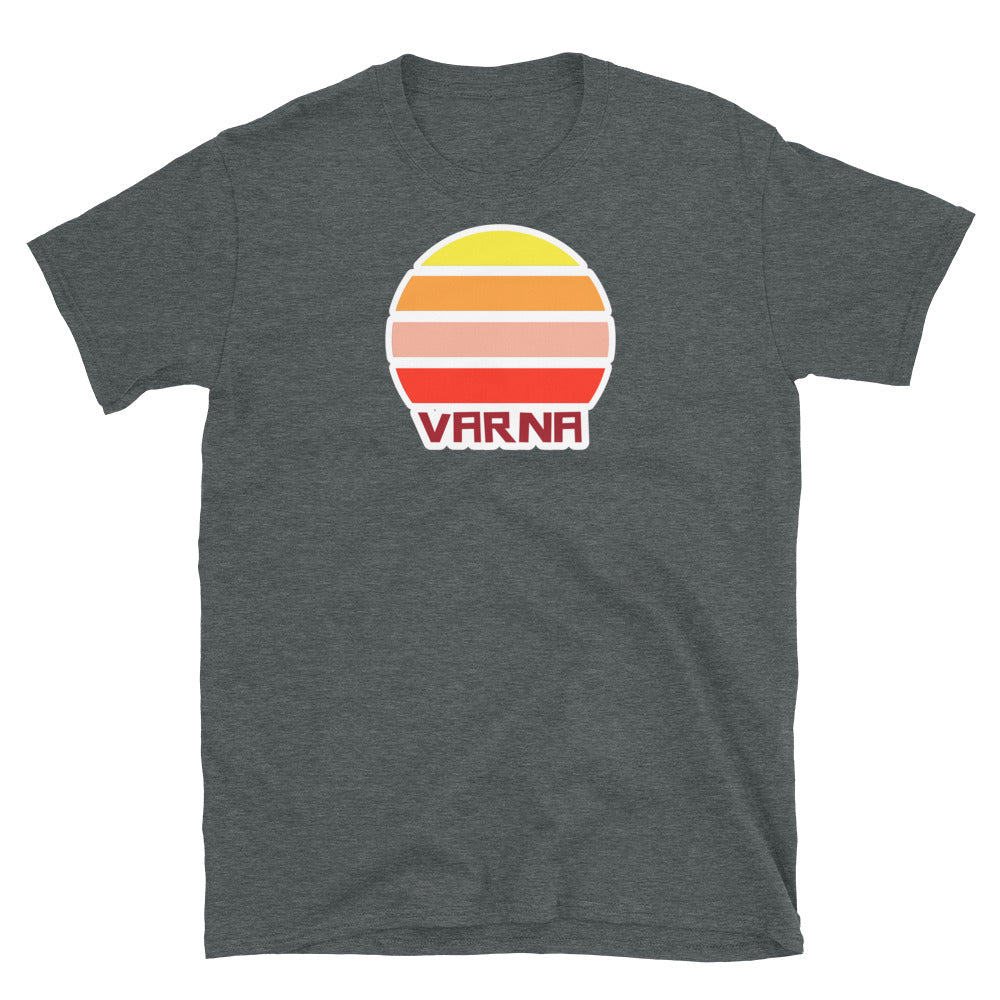 retro vintage sunset style t-shirt entitled Varna in dark heather