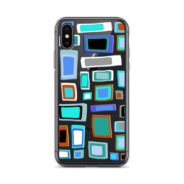 iPhone Case | Colorful Squares and Rectangles Blue Pattern