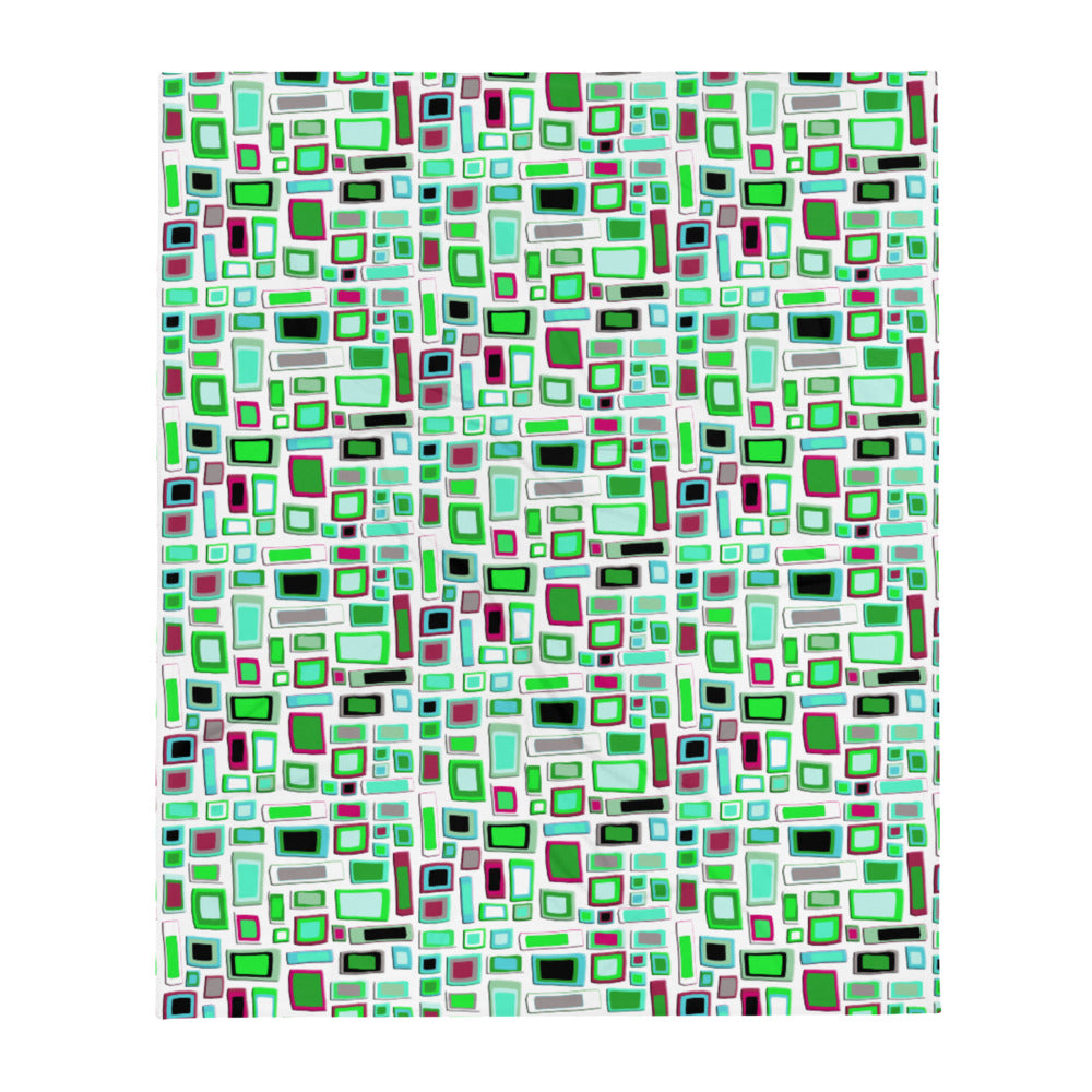 Throw Blanket | Green White Geometric Patterned