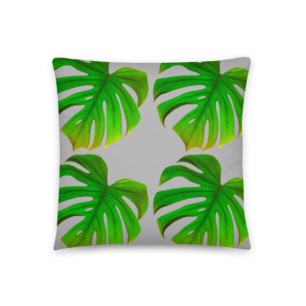 monstera or swiss cheese plant cushion or pillow with grey background