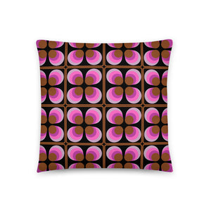 Pink and Brown Retro Seventies Tiles Pattern with Black Background sofa cushion throw pillow
