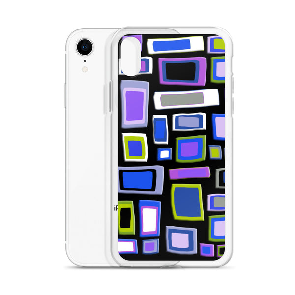 iPhone Case | Colorful Squares and Rectangles Purple Black Pattern