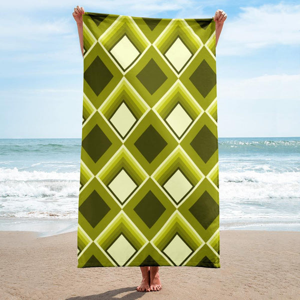 all-over yellow diamond patterned Mustard Geometric 60s Style towel