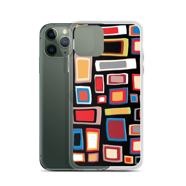 iPhone Case | Colorful Squares and Rectangles Black Pattern