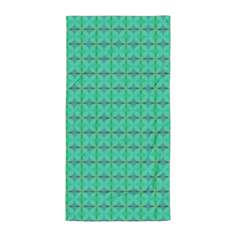 green all-over patterned Mid-Century Modern Circles Emerald bathroom towel