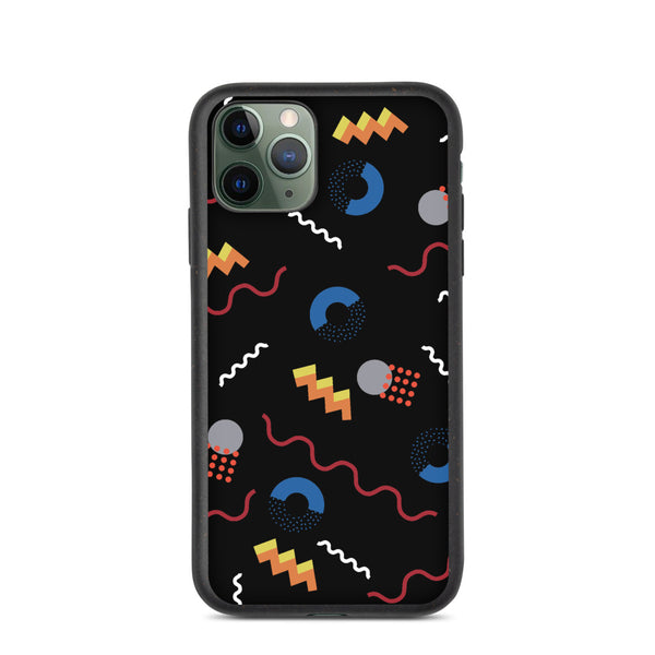 Muted Black Retro Abstract Postmodern Memphis Style pattern biodegradable iPhone Case