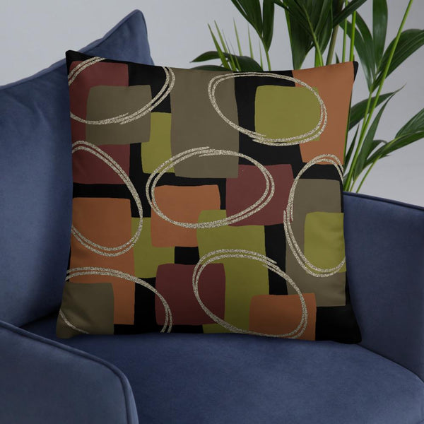 Abstract Muted Colored Shapes Black Pattern  Sofa Cushion Throw Pillow