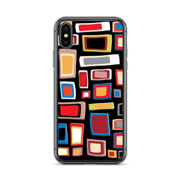 iPhone Case | Colorful Squares and Rectangles Black Pattern