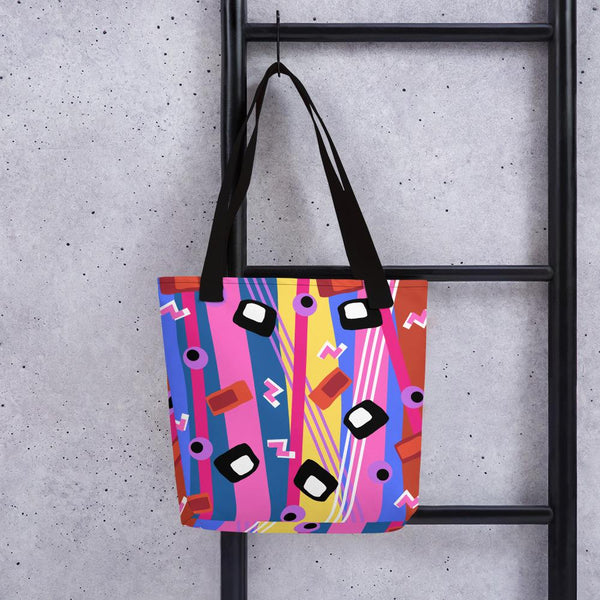 Crazy Underworld Abstract Pattern tote bag with black handle