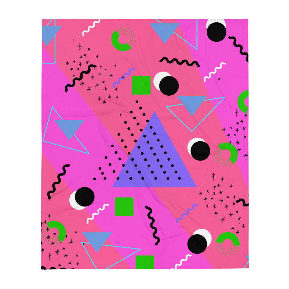 Pink Retro Abstract Memphis Style patterned throw blanket