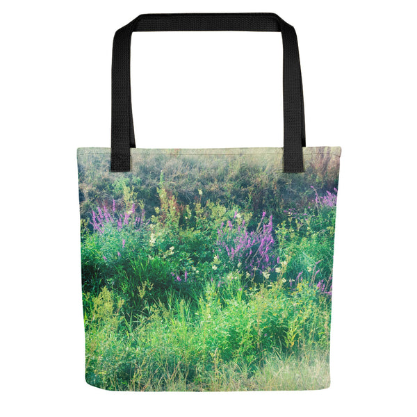 Floral tote bag with black handle