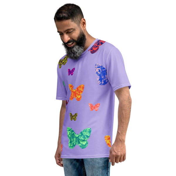 Mens lilac t-shirt with colorful butterflies