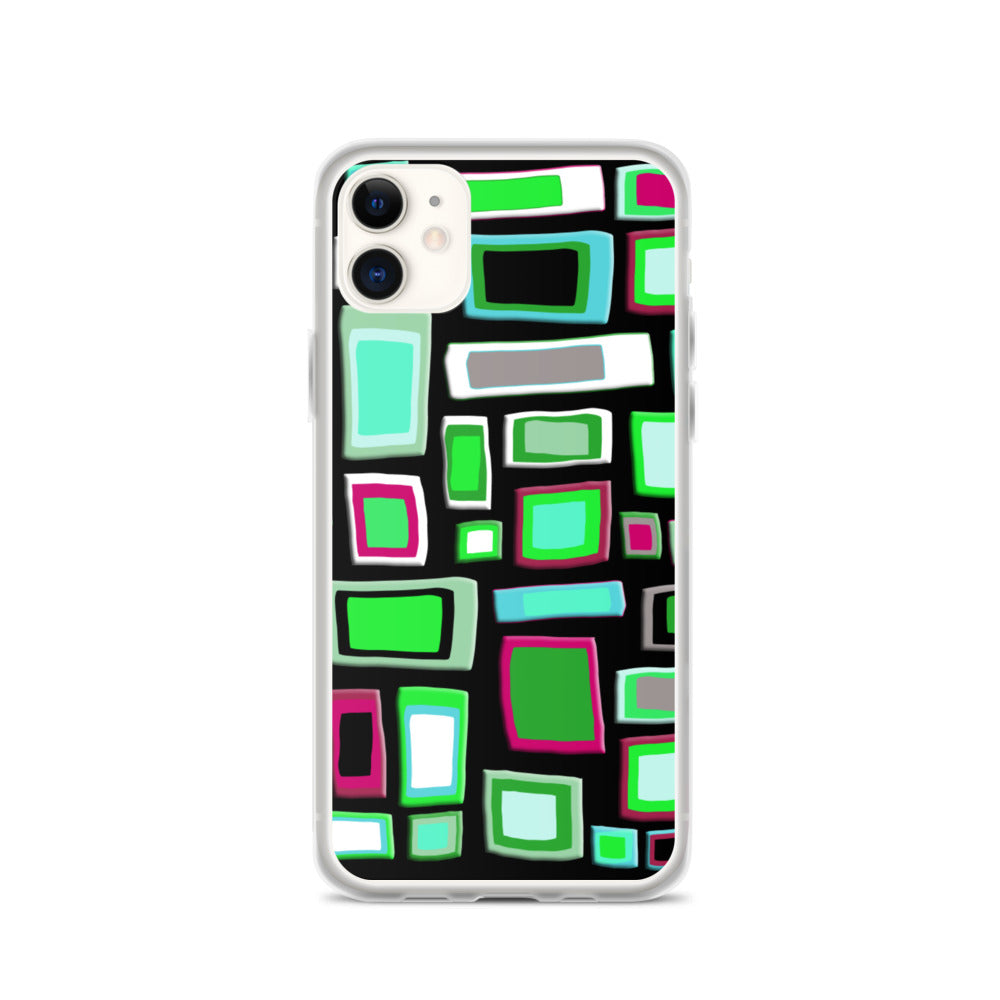 iPhone Case | Colorful Squares and Rectangles Green Black Pattern