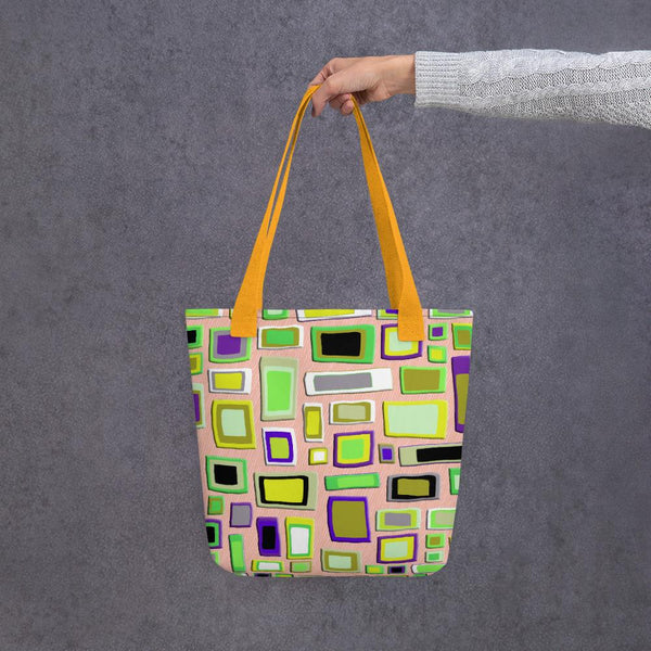 Tote bag | Yellow Geometric Mid Century Style with yellow handle