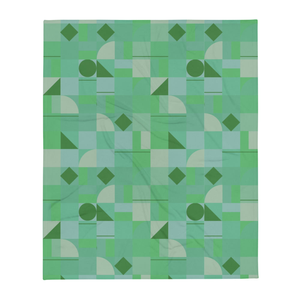 Emerald Green Mid Century Modern Shapes patterned throw blanket