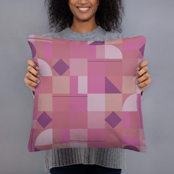 Pink Mid Century Modern Shapes sofa cushion or throw pillow with muted pink geometric pattern design