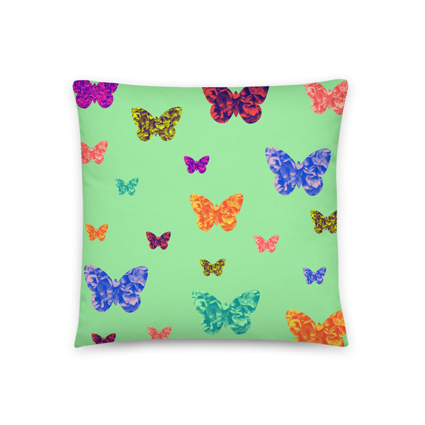 Rainbow butterflies basic cushion or pillow in green