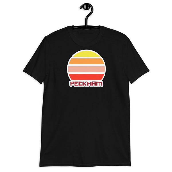 vintage sunset style t-shirt entitled Peckham in black