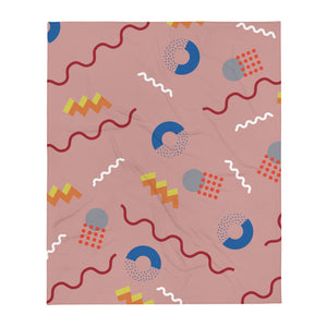 Pink Retro Abstract Memphis Style patterned couch throw blanket