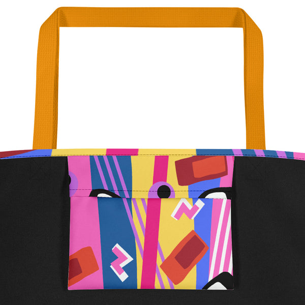 Multicolored retro style abstract design beach tote bag