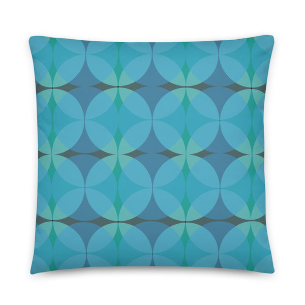 Indigo Tones Mid-Century Modern Circle Print sofa cushion or throw pillow