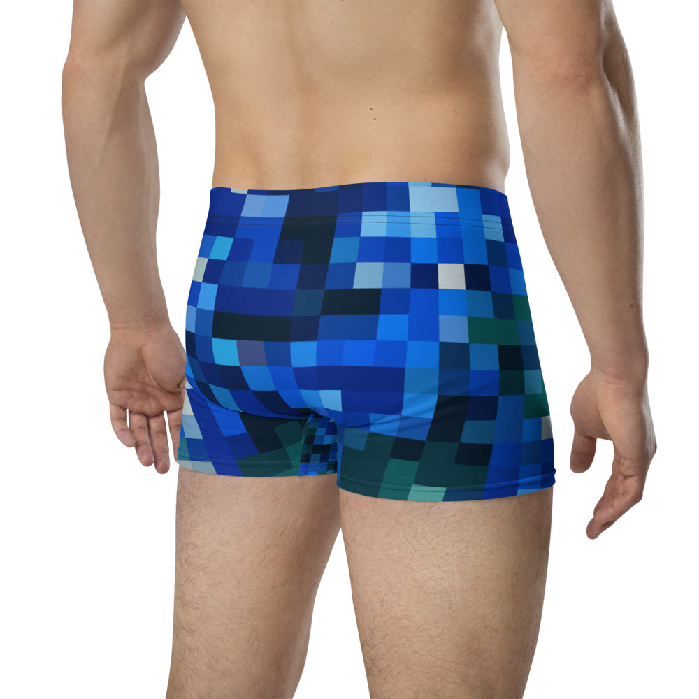 Men's blue checked boxer briefs underwear