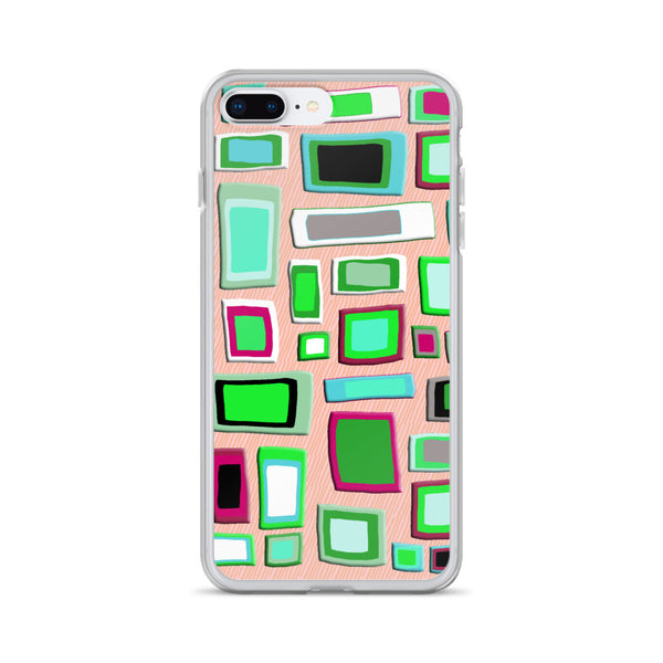 iPhone Case | Colorful Squares and Rectangles Green Textured Pattern
