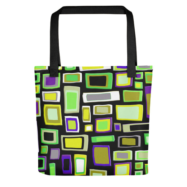 Tote bag | Yellow and Black Geometric Mid Century Style with black handle