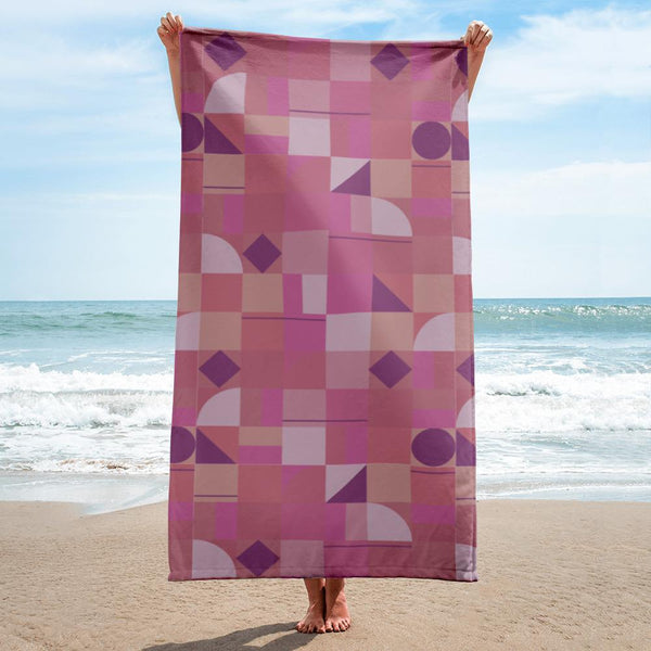all-over pink geometric Pink Mid Century Modern Shapes patterned towel