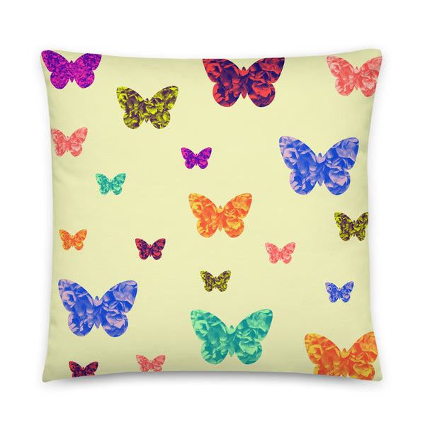 Rainbow butterflies basic cushion or pillow in yellow
