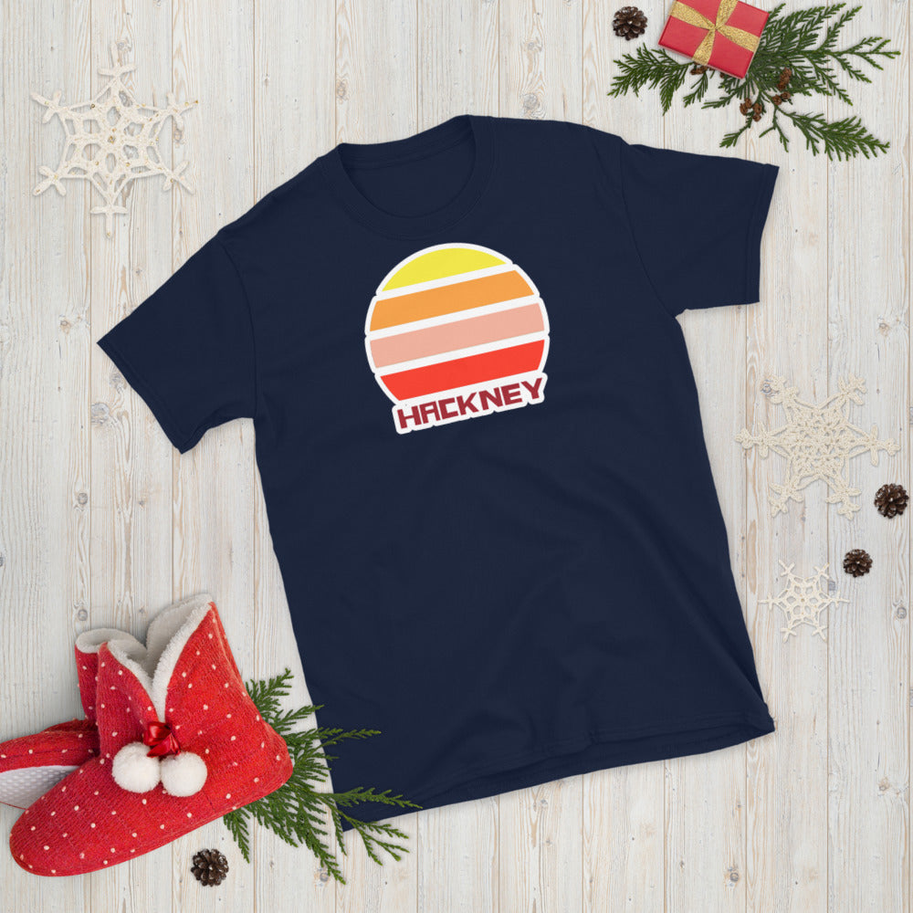 vintage sunset style t-shirt entitled Hackney in navy