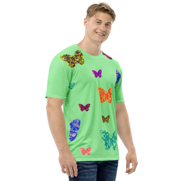 Mens light green t-shirt with colorful butterflies