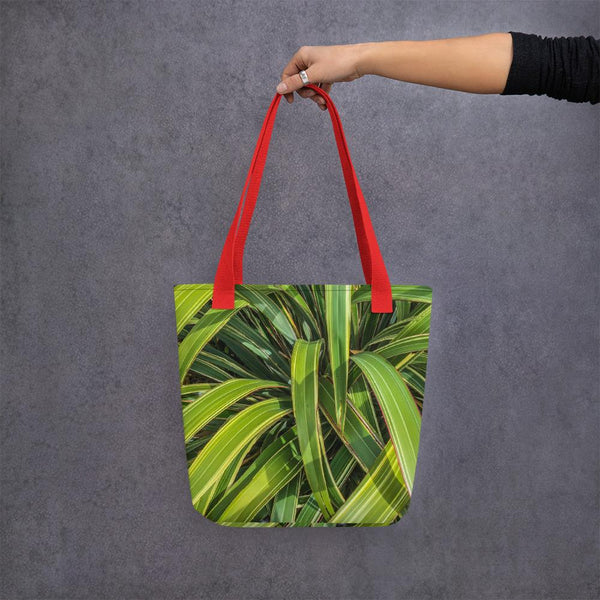 Succulent plant tote bag with red handle