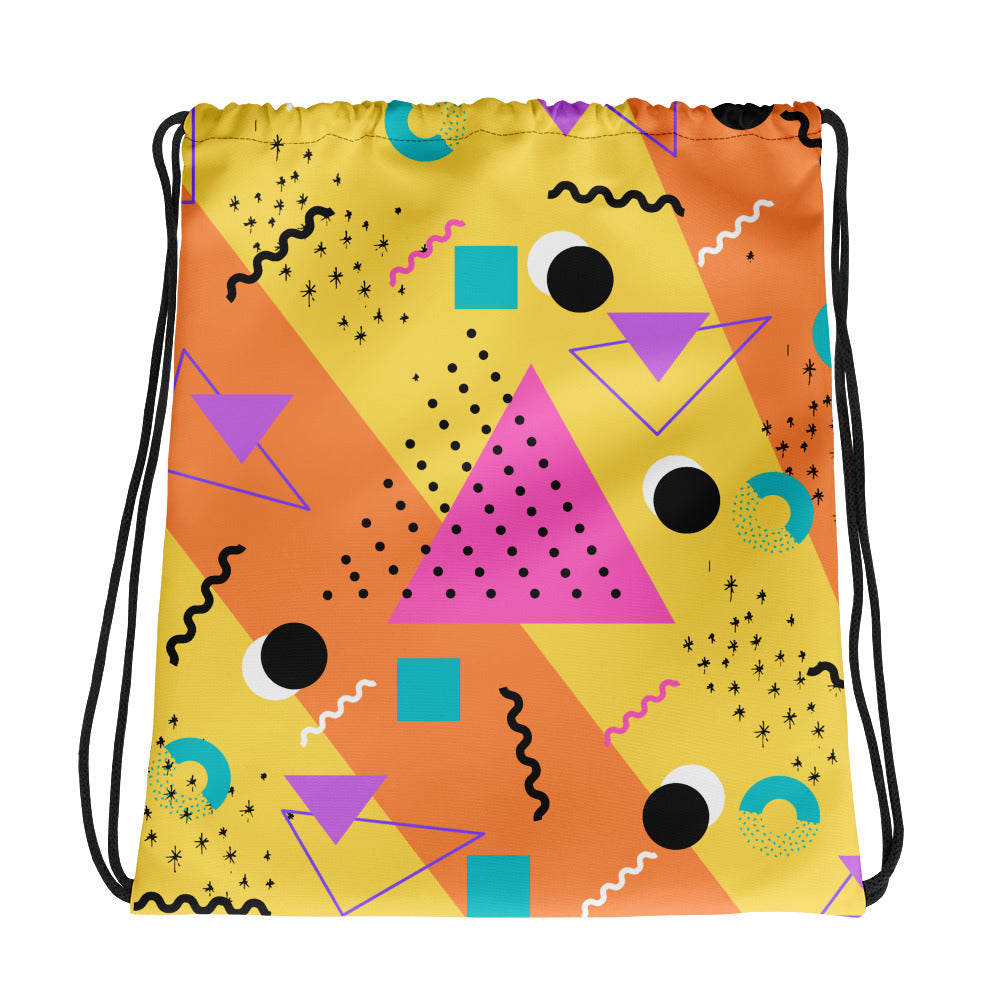 Orange Retro Abstract Memphis style. drawstring bag