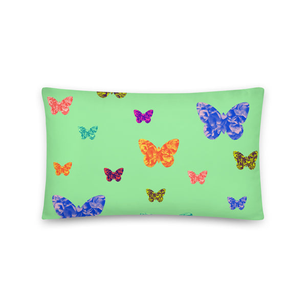 Rainbow butterflies basic cushion or pillow in green