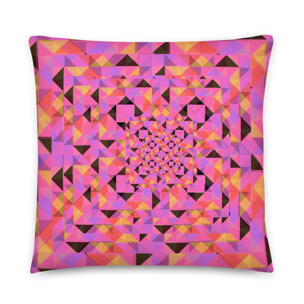 Pink geometric kaleidoscope patterned cushion or pillow