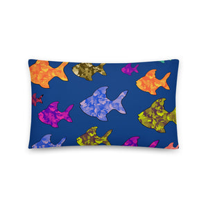 Rainbow fish basic cushion or pillow in navy blue