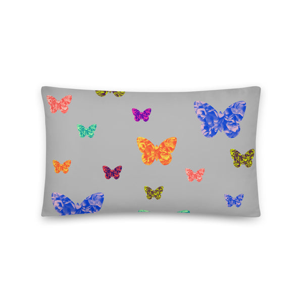 Rainbow butterflies basic cushion or pillow in grey