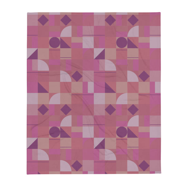 Pink Mid Century Modern Shapes patterned 50s style throw blanket