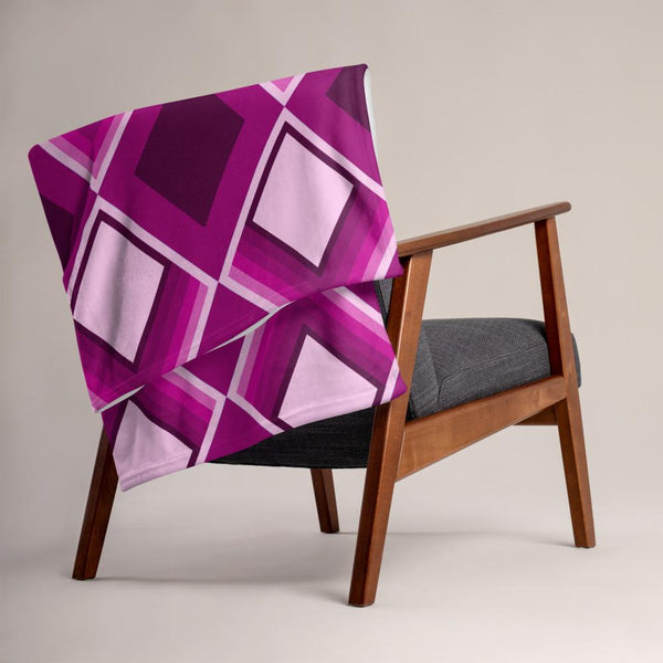 Pink Geometric 60s Style, diamond patterned throw blanket