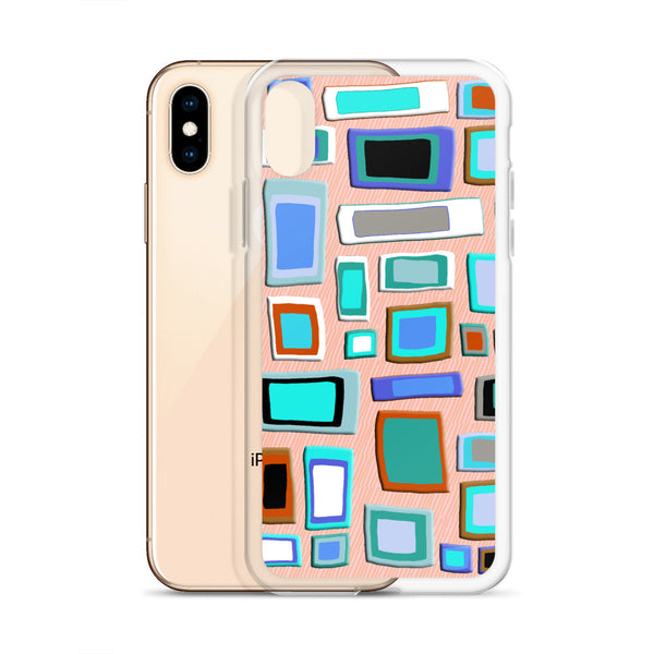 iPhone Case | Colorful Squares and Rectangles Blue Textured Pattern