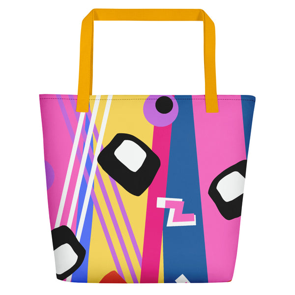 Multicolored retro style abstract design beach tote bag