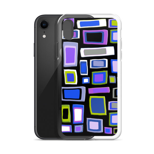 iPhone Case | Colorful Squares and Rectangles Purple Black Pattern