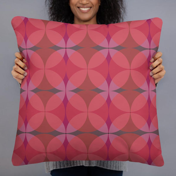 Cranberry Tones Mid-Century Modern Circle Print sofa cushion or throw pillow