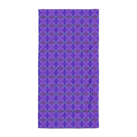 purple all-over patterned Mid-Century Modern Circles Magenta bathroom towel
