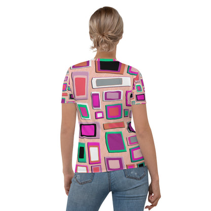 Pink  mid-century style geometric design t-shirt