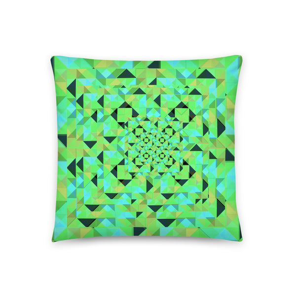 Green geometric kaleidoscope patterned cushion or pillow