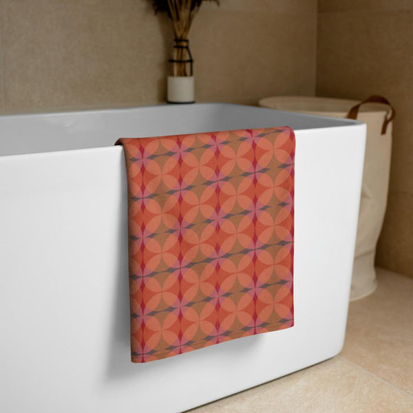 orange all-over patterned Mid-Century Modern Circles Mandarin bathroom towel