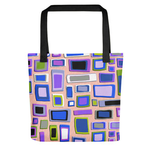 Tote bag | Purple Geometric Mid Century Style with black handle
